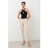 Kadin Yuksek Bel Straight Fit Jean Pantolon Ekru