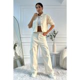 Kadın Yüksek Bel Wide Leg Bej Kargo Jean Pantolon