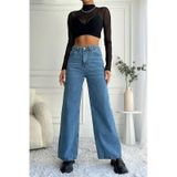Kadın Yüksek Bel Wide Leg Mavi Jean Pantolon
