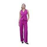 Kadın Yüksek Bel Yan Cepli Bol Paça Rahat Kesim Palazzo Kumaş Pantolon-Magenta