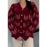 Kadın Yumoş Iplik Sakallı Triko Ceket P-00013162 - Bordo - Standart