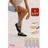 Kadın Yün Çorap (4 Çift) Kışlık Termal Etkili Soft Yünlü Doku