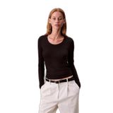Kadın Yuvarlak Yaka Slim Fit Uzun Kollu Siyah T-Shirt LV044D235G-UB1