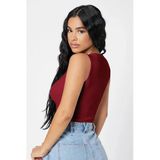 Kadın Zarif Dokunuş Bordo Kare Yaka Crop Top Bluz