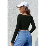 Kadın Zarif Dokunuş Siyah Uzun Kollu Agraflı Göğüs Ve Göbek Dekolteli Crop Top Bluz