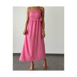 Kadın Zr Model Pembe Lastikli Keten Elbise - 10651