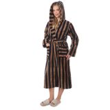 Kadın%100 Bambu Çizgili Kapüşonlu Uzun Sabahlık/Bornoz Kahverengi 2XL