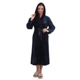Kadın%100 Bambu Kapüşonlu Nakışlı Uzun Sabahlık – Ekstra Soft, Kuşaklı, Cepli Lacivert 3XL