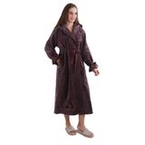 Kadın%100 Bambu Kapüşonlu Nakışlı Uzun Sabahlık – Ekstra Soft, Kuşaklı, Cepli Mor 2XL
