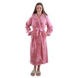 Kadın%100 Bambu Kapüşonlu Nakışlı Uzun Sabahlık – Ekstra Soft, Kuşaklı, Cepli Pudra 4XL