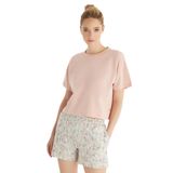 Kadın%100 Pamuk Oversize Kısa Kol Pudra T-Shirt C2T5N5O06 PUDRA L
