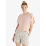 Kadın%100 Pamuk Oversize Kısa Kol Pudra T-Shirt C2T5N5O06 PUDRA M