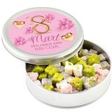 Kadınlar Günü Hediyesi Çifte Kavrulmuş Lokum (Metal Yuvarlak Kutu) 300g Model 2