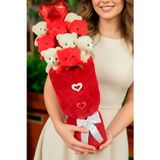 Kadınlar Gününe ÖZEL: Deluxe Kırmızı-Beyaz Peluş Ayıcık Kalp Balonlu Peluş Vazo Tasarımlı Ayıcık Buketi