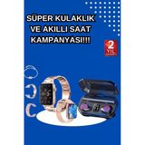 Kadınlar İçin 3 Kordonlu Akıllı Saat Dijital Göstergeli Powerbankli Dokunmatik