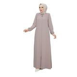 Kadınlar İçin Abaya Uzun Kollu Gizli Fermuarlı Siyah Cepli Müslüman Elbise (Bej, 58)