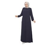 Kadınlar İçin Abaya Uzun Kollu Gizli Fermuarlı Siyah Cepli Müslüman Elbise (Gri, 40)