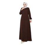 Kadınlar İçin Abaya Uzun Kollu Gizli Fermuarlı Siyah Cepli Müslüman Elbise (Kahverengi, 58)