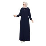 Kadınlar İçin Abaya Uzun Kollu Gizli Fermuarlı Siyah Cepli Müslüman Elbise (Lacivert, 46)