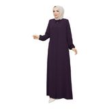 Kadınlar İçin Abaya Uzun Kollu Gizli Fermuarlı Siyah Cepli Müslüman Elbise (Mor, 48)