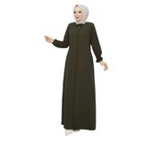 Kadınlar İçin Abaya Uzun Kollu Gizli Fermuarlı Siyah Cepli Müslüman Elbise (Yeşil, 50)