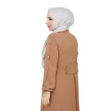 Kadınlar İçin Abaya Uzun Kollu Kol Düğme Detaylı Gizli Fermuarlı Gizli Cepli Müslüman Elbise (Hardal, 38)