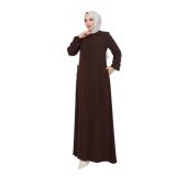 Kadınlar İçin Abaya Uzun Kollu Kol Düğme Detaylı Gizli Fermuarlı Gizli Cepli Müslüman Elbise (Kahverengi, 38)