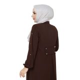 Kadınlar İçin Abaya Uzun Kollu Kol Düğme Detaylı Gizli Fermuarlı Gizli Cepli Müslüman Elbise (Kahverengi, 40)