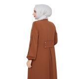 Kadınlar İçin Abaya Uzun Kollu Kol Düğme Detaylı Gizli Fermuarlı Gizli Cepli Müslüman Elbise (Kiremit, 50)