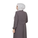 Kadınlar İçin Abaya Uzun Kollu Kol Düğme Detaylı Gizli Fermuarlı Gizli Cepli Müslüman Elbise (Vizon, 42)