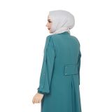 Kadınlar İçin Abaya Uzun Kollu Kol Düğme Detaylı Gizli Fermuarlı Gizli Cepli Müslüman Elbise (Yeşil, 46)