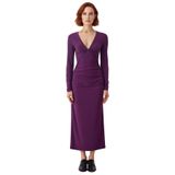 Kadınlar İçin Bodycon Kesim V Yaka Büzgülü Astarlı Maxi Örme Elbise Şık Davetler İdeal-Mürdüm-34