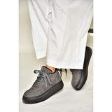Kadınlar İçin Fox Shoes Gri Süet Günlük Ayakkabı 4 cm Kalın Tabanlı Düz Taban
