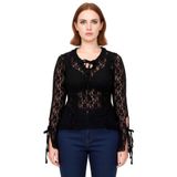 Kadınlar İçin V Yaka Dantel Detaylı Uzun Kollu Regular Kalıp Bluz Kaliteli Şık Rahat Modern_Siyah-2XL