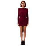 Kadınlar İçin Vatkalı Drapeli Bodycon Kışlık Mini Elbise Smart Şık Kayık Yaka Uzun Kollu Örme-Bordo-S