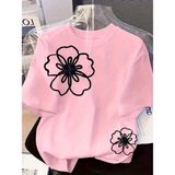 Kadınlar Için Vintage Çiçek Desenli Kısa Kollu Tişört - Bluz, Barnacle Çiçek - Beyaz - XL