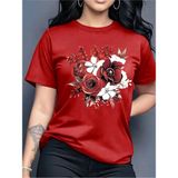 Kadınlar Için Zümrüt Yeşili Çiçek Desenli T-Shirt - Beyaz - XL