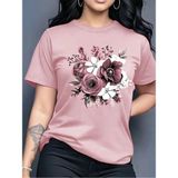 Kadınlar Için Zümrüt Yeşili Çiçek Desenli T-Shirt - Beyaz