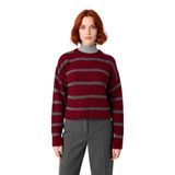 Kadınlara Özel Basic Çizgili Oversize Triko Kazak Bisiklet Yaka Uzun Düşük Kol Kış Şıklığı -Bordo-XS