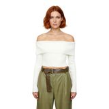 Kadınlara Özel Basic Fitted Kesim Uzun Kollu Crop Akrilik Triko Carmen Yaka Kazak Kaliteli -Ekru-S