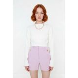 Kadınlara Özel Crop Fitted Akrilik Triko Kazak Modern Basic Şıklığıyla Günlük Kombinler İçin -Ekru-S