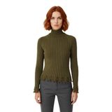 Kadınlara Özel Fitted Kesimli Crop Dik Yaka Uzun Kollu Fitilli Triko Kazak Günlük Stil İçin -Haki-M