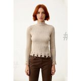 Kadınlara Özel Fitted Kesimli Crop Dik Yaka Uzun Kollu Fitilli Triko Kazak Günlük Stil İçin