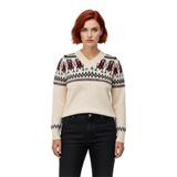 Kadınlara Özel Kışlık V Yaka Geometrik Desenli Triko Kazak Regular Kalıp Uzun Kol Kombin Kaliteli -Taş-2XL