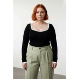 Kadınlara Özel Siyah Kare Yaka Triko Bluz Fitted Kesim Uzun Kol Şık ve Rahat Kombinler Yaratın -Siyah-2XL