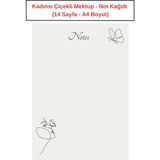 Kadınsı Çiçekli Mektup Not Kağıdı (14 Sayfa A4 Boyut)