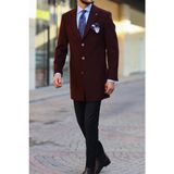 Kadir Büyükkaya Modern Tasarım Erkek Klasik Kaban - %80 Yün %20 Polyester - KAV7000W - Bordo - 48