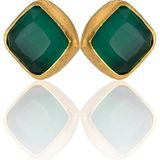 Kadir Jewellery 22 Ayar Altın Kaplama Kadın Minimal Küpe -El Işçiliği ve Hipoalerjenik Küpe - Ördek Yeşil