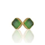 Kadir Jewellery 22 Ayar Altın Kaplama Kadın Minimal Küpe -El İşçiliği Ve Hipoalerjenik Küpe (Yeşil)