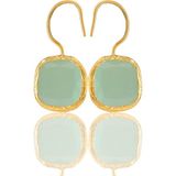 Kadir Jewellery 22 Ayar Altın Kaplama Kare Taşlı Küpe -El İşçiliği Ve Hipoalerjenik Küpe (Açık Yeşil)
